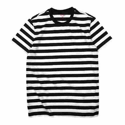 Mens Striped Short Sleeve Round Neck Cotton T-Shirt