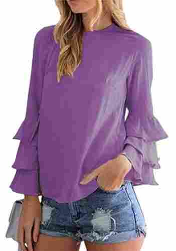 Ladies Full Sleeve Chiffon Purple Party Wear Top