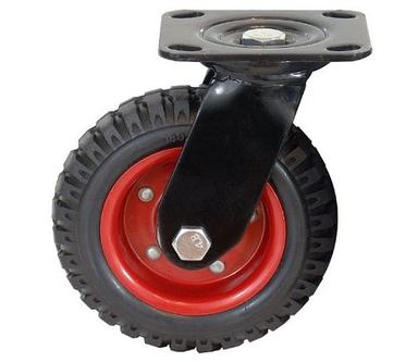 Black And Red Swivel Heavy Duty Industrial Rubber Knobby Tread Caster Wheel
