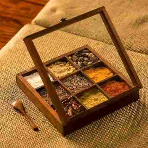 Inaithiram Sb09pl Sheesham Wood Spice Box 9 Container