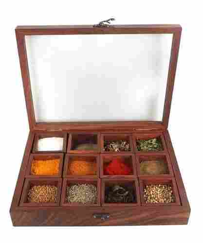 Inaithiram 12 Portion Sheesham Wood Spice Box With Spoon