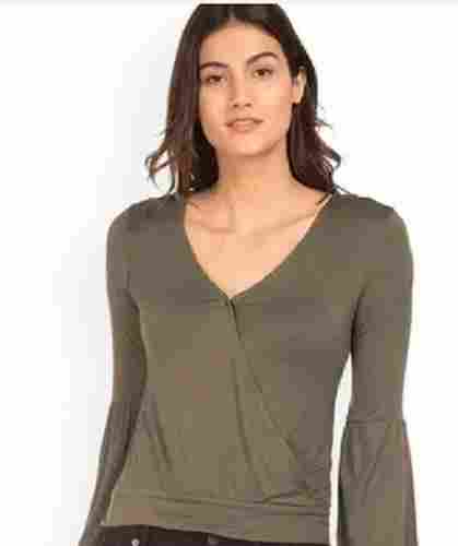 V Neck Long Sleeve Top For Ladies