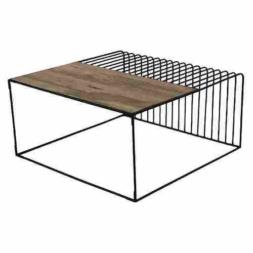 Square Shaped Coffee Table With Mango Wooden Top And Metal Frame