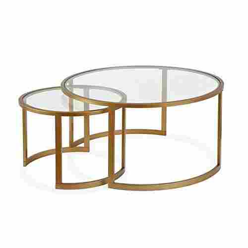 Mirror Top Gold Plated Iron Coffee Tables Set Of 2 For Living Room