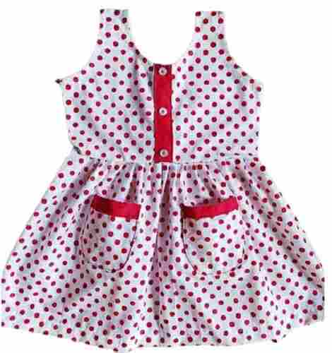 Breathable Skin Friendly Regular Fit Sleeveless Dotted Printed Baby Girls Frocks