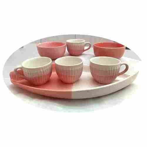 Ceramic Platter With 4 Tea Cups And 2 Bowls Combo