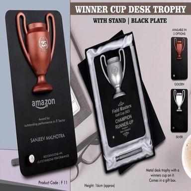 Brown Winner Cup Desk Trophy With Stand Black Plate