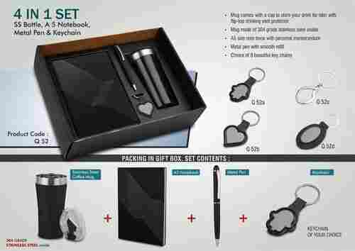 4 In 1 Gift Set - 304 SS Tall Sipper Mug, Metal Pen, A5 Notebook and Keychain
