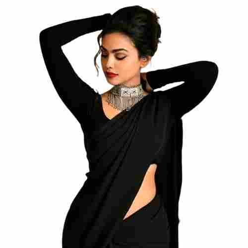 Ladies Partywear Plain Black Designer Saree