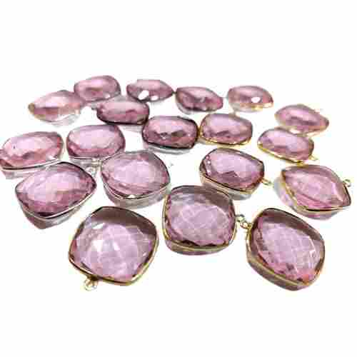 21MM Pink Hydro Quartz Cushion Shape Briolette Gemstone Connectors