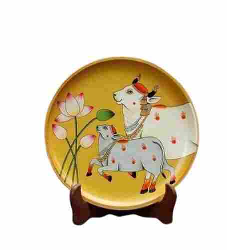Cow Group Pichwai Art Hand Painted Wooden Wall Plate