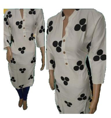 Casual Wear Regular Fit 3/4th Sleeve Round Neck Readymade Printed Ladies Kurtis