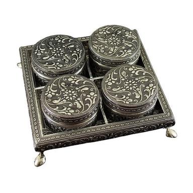 Oxidized Decorative Dabba Tray Set For Gifting Purpose