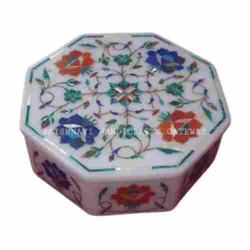 Floral White Marble Inlay Jewellery Box
