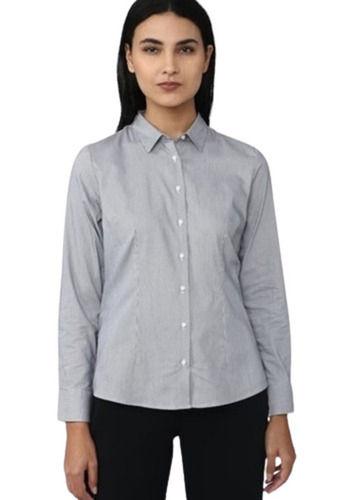 Formal Wear Regular Fit Full Sleeve Readymade Breathable Cotton Women Plain Shirts