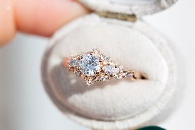 new trending  Round Lab Grown Diamond Briar Rose, Three Stone Ring, unique engagement ring