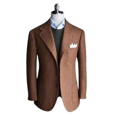 Full Sleeve Terry Wool Party Wear Mens Plain Brown Blazer