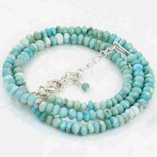 Natural 3-4mm Larimar Beads Single Strand 925 Sterling Silver Necklace