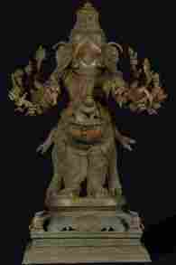Veera Ganesh Statue With 12 Arms And 2 Rats 25.5"