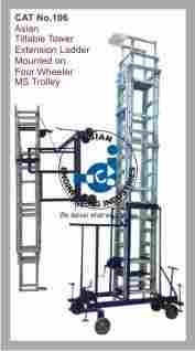 Tiltable Tower Extension Ladder Mounted On Four Wheeler MS Trolley