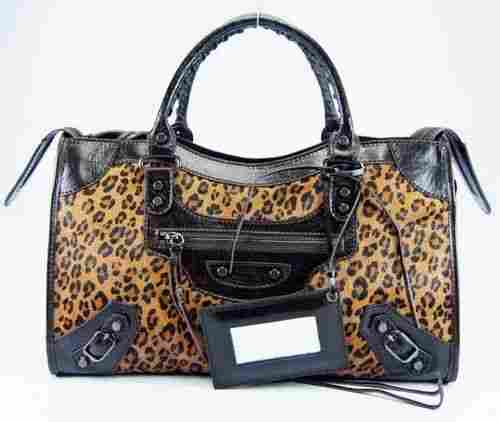 Brown Leopard Leather Horse Hair Patent Bag
