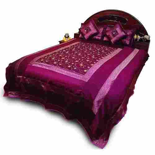 Embroidered Purple Silk Double Bed Cover Set 