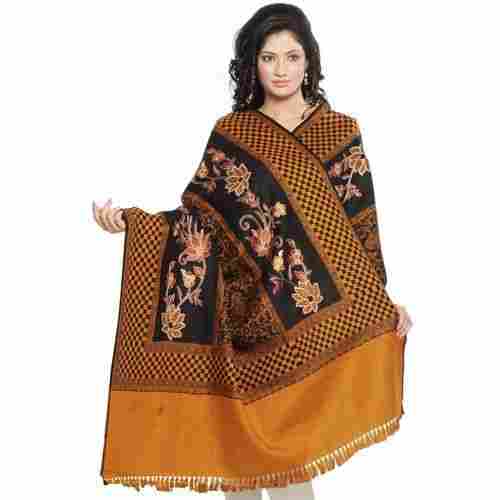 Black n Mustard Paisley Design Kashmiri Warm Shawl