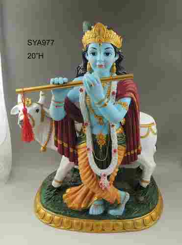 Polyresin Hindu God Kirshna With Cow 20" High