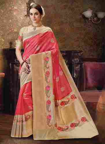 Meghdoot Traditional Pink and Beige Colour Kanchipuram Spun Silk Woven Saree