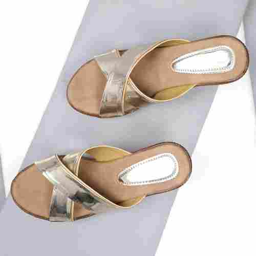 Golden Wedge Heel Slippers