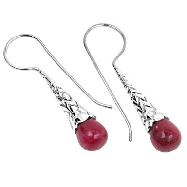 925 Sterling Silver Designer Drop Ruby Gemstone Earring