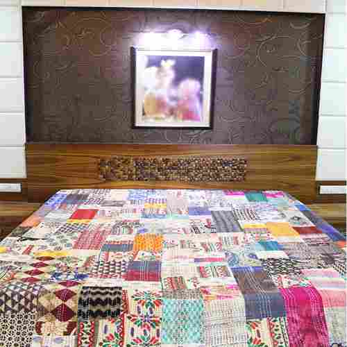 Handmade Indian 100% Cotton Bedsheet Ethnic Printed Designer Kantha Thread Work Patch Work Bedsheet