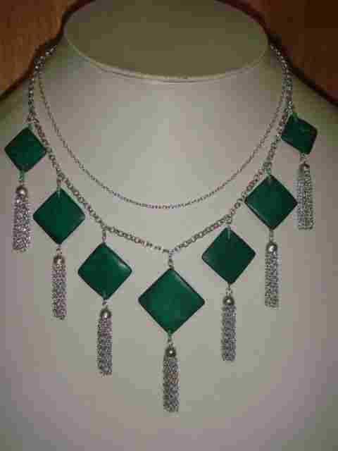 Green Stones Tassel Necklace