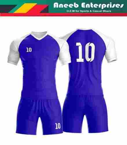 Polyester Short Sleeves O-Neck Blue And White Soccer Uniform For Men And Women