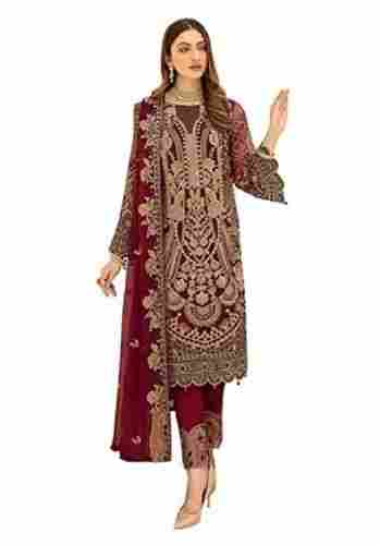 Ladies Fancy Maroon Color Sharara Suit with Heavy Embroidery Work