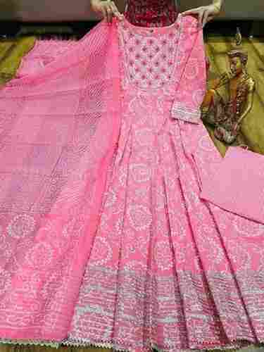 Pink Color Block Printed Pattern Ladies Kurti With Dupatta 