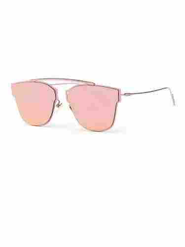 Fashionable 100% Uv Protected Pink Frame Daily Wear Flat Mirrored Sunglasses