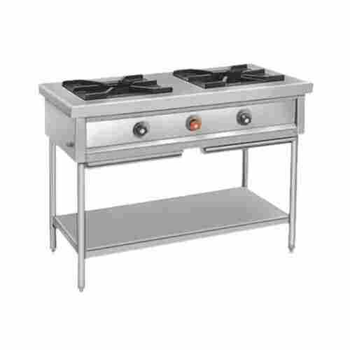 Regular And Auto Ignition Coating Silver Stainless Steel Commercial Use Two Burner Range 