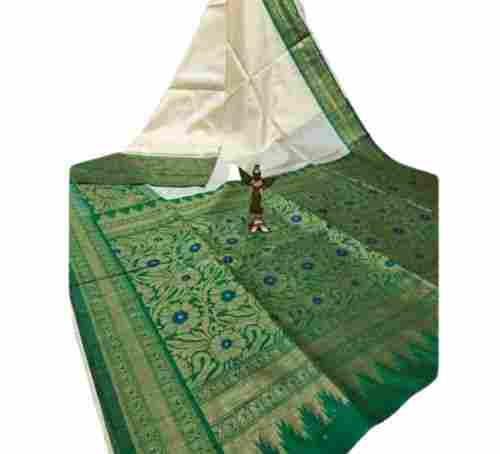 Green Handloom 5.5 Meter Party Wear Cotton Silk Ladies Saree With Blouse Piece