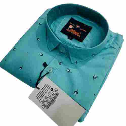 Mens Casual Wear Sky Blue Printed Full Sleeves Cotton Shirt