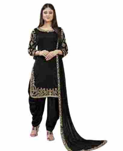 Cotton Silk Embroidered Stitched Black Salwar Suit