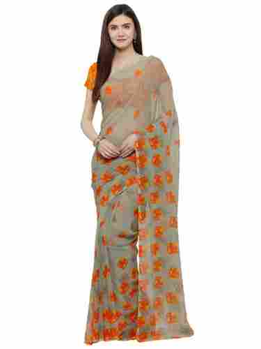 Light Weight And Breathable Printed Chiffon Saree With Blouse For Ladies