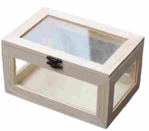 12x8x6 Inch Rectangular Polish Finished Wooden And Glass Storage Box