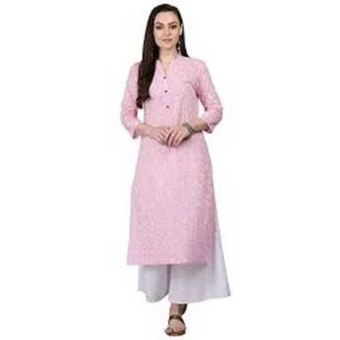 Causal Wear 3-4Th Sleeves Embroidered Georgette Pink Ladies Kurti Bust Size: 36 Inch (In)