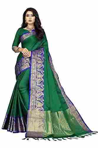 Green Lace Work Designer Silk Banarasi Saree With Blouse Piece