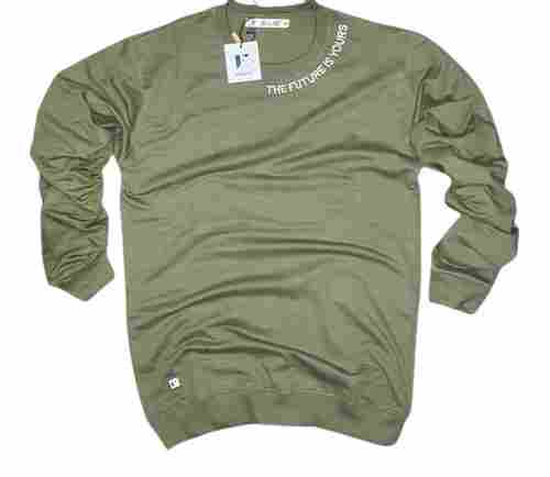 Mens Green Plain Full Sleeves Round Neck Regular Fit Polyester T- Shirt For Daily Wear