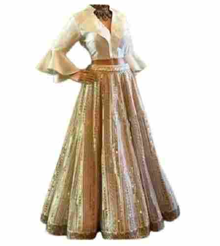 Indian Style Long Sleeve Party Wear Embroidered Silk Lehenga Choli For Women