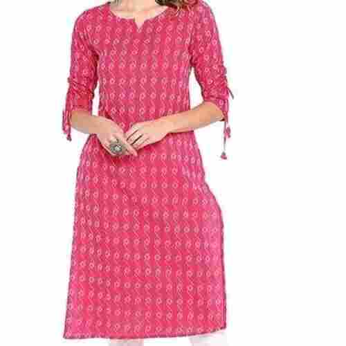 A Line Printed 3-4th Sleeve Causal Wear Washable Cotton Kurti