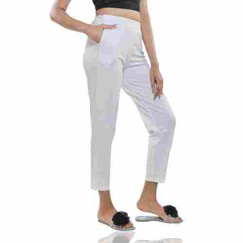 Comfortable Light Cotton Plain Dyed Slim Fit Double Pockets Lycra Pants For Women