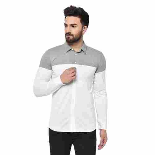 Men Formal Wear Collar Neck Full Sleeve Plain White And Grey Cotton Shirts